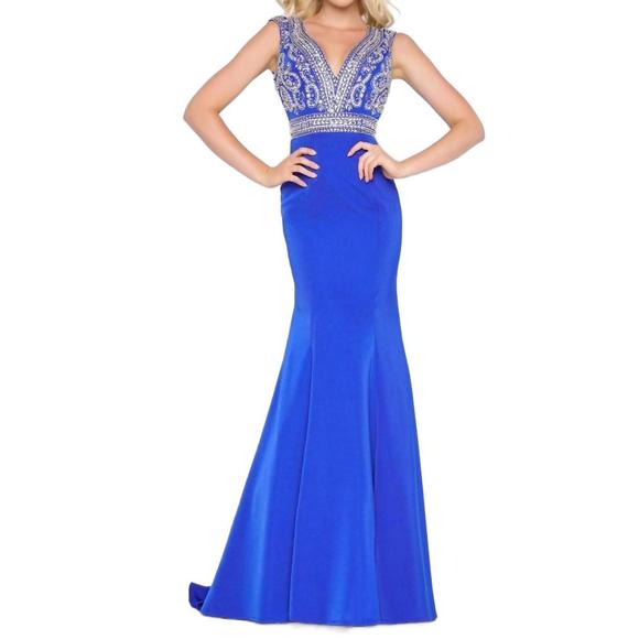 NEW MAC DUGGAL deep v-neck beaded bodice prom dress in royal -  www.ice4pros.com.br
